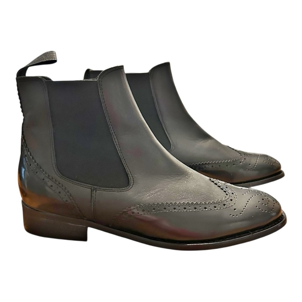 Anthropologie Black Leather Wingtip Chelsea Booties
